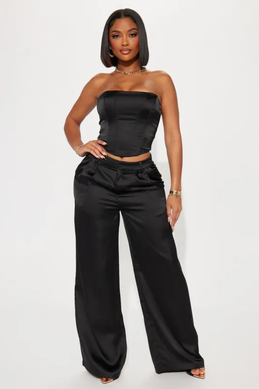 Adriana Satin Pant Set - Black sold by Fashion Nova