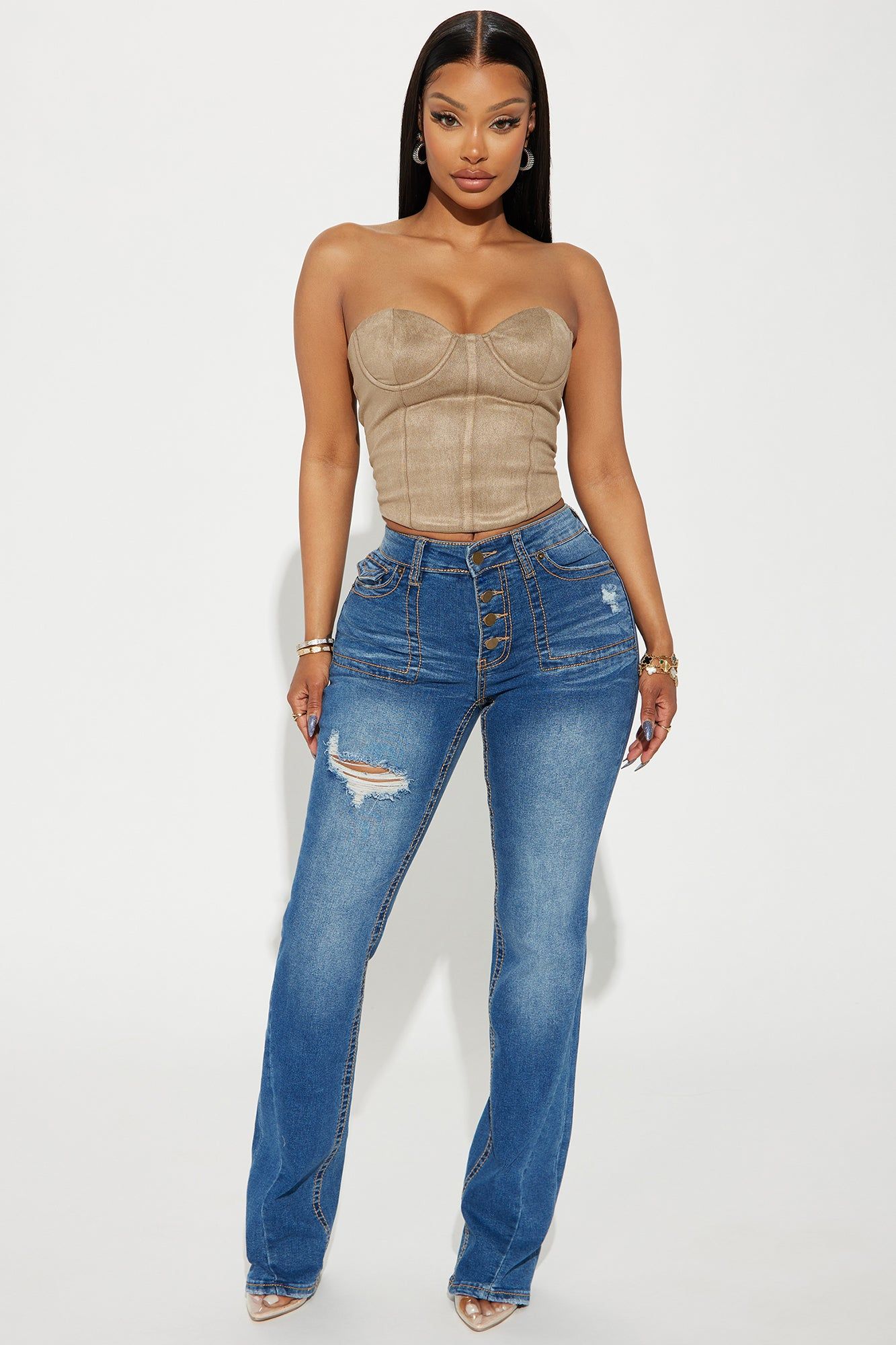 Single Tonight Suede Corset Top - Taupe sold by Fashion Nova product image thumbnail 2