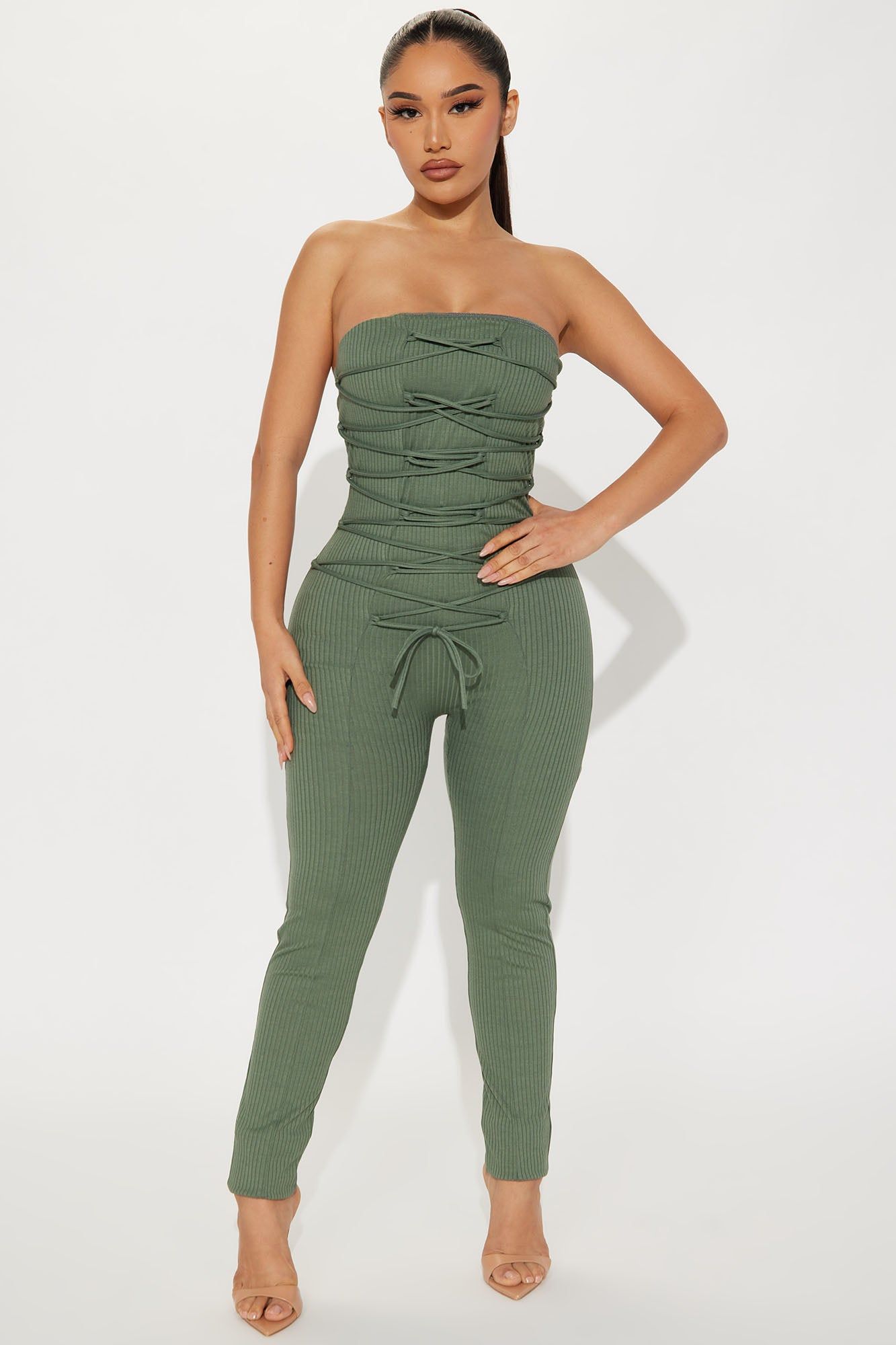 Joleney Ribbed Jumpsuit - Olive sold by Fashion Nova