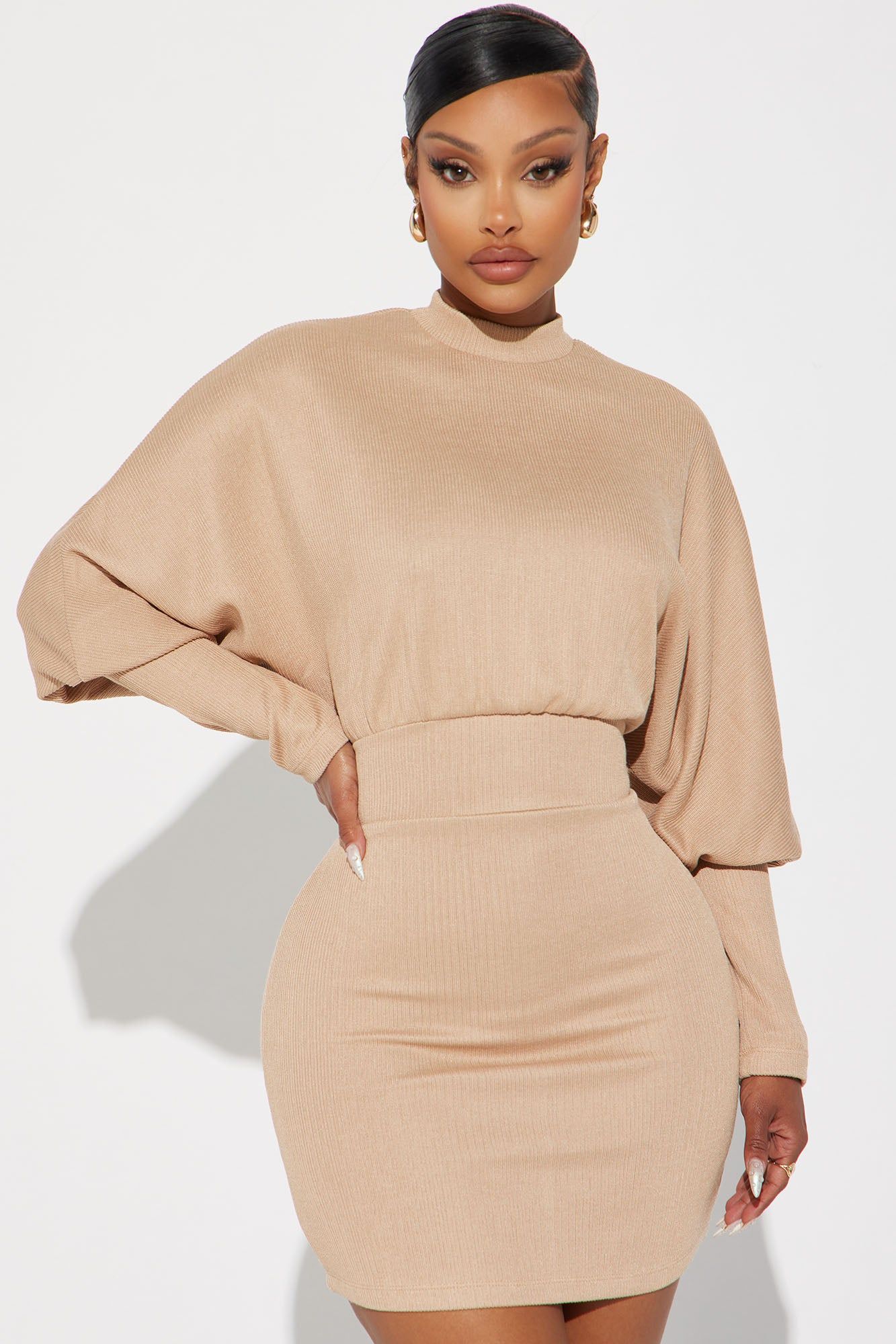 Demi Sweater Mini Dress - Taupe sold by Fashion Nova