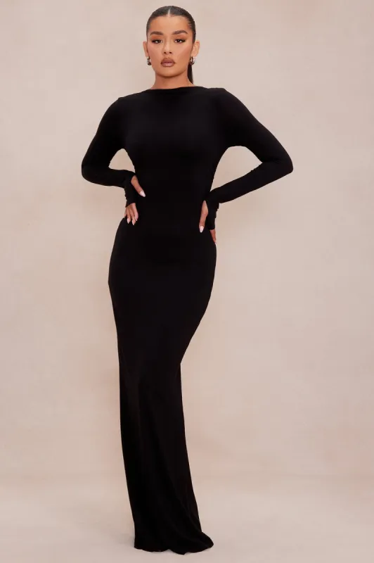 Logan Knit Backless Maxi Dress - Black sold by Fashion Nova