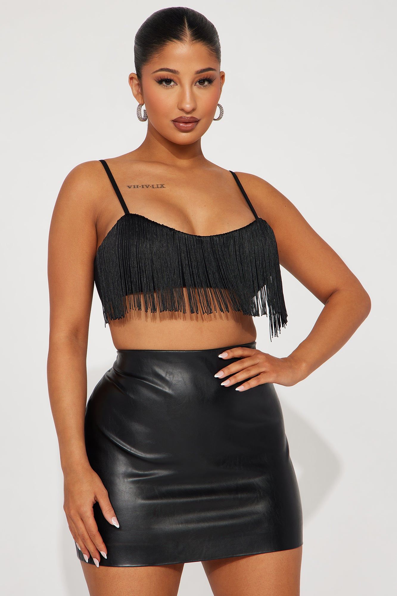 Pull Up Fringe Crop Top - Black sold by Fashion Nova