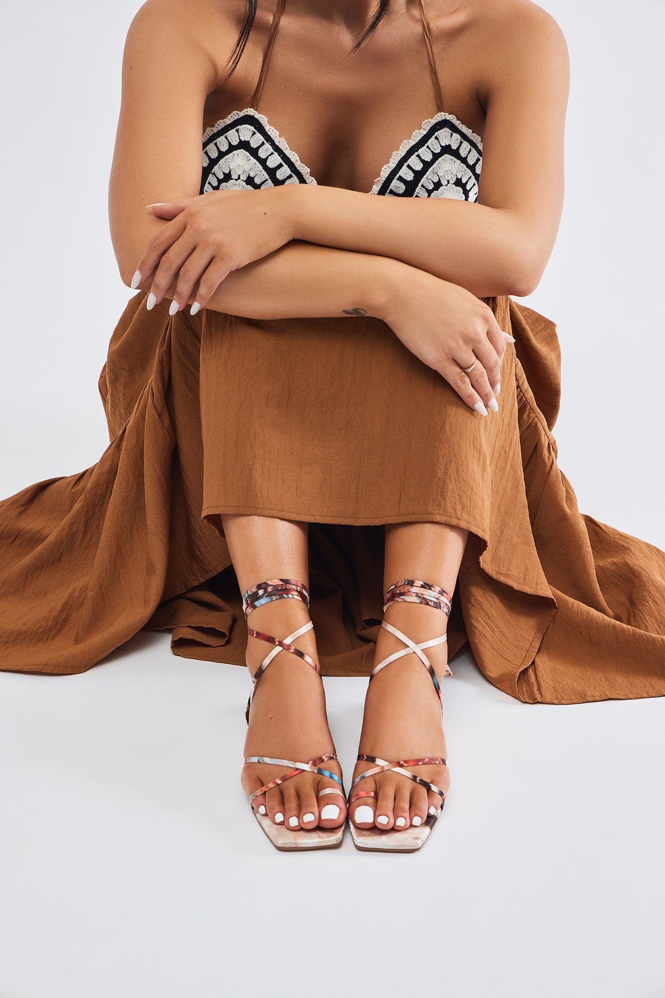 Elyse Wrap Up Flat Sandals - Brown/combo sold by Fashion Nova product image thumbnail 2