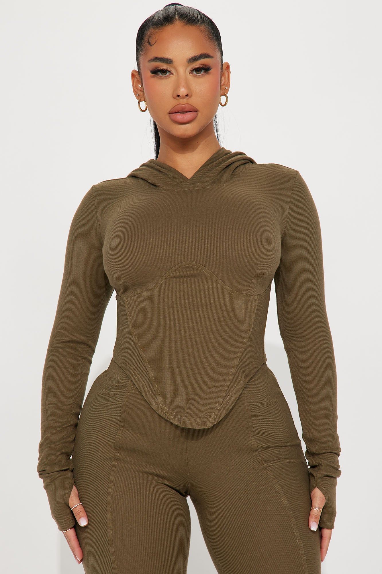 Faye Ribbed Pant Set - Olive sold by Fashion Nova product image thumbnail 2