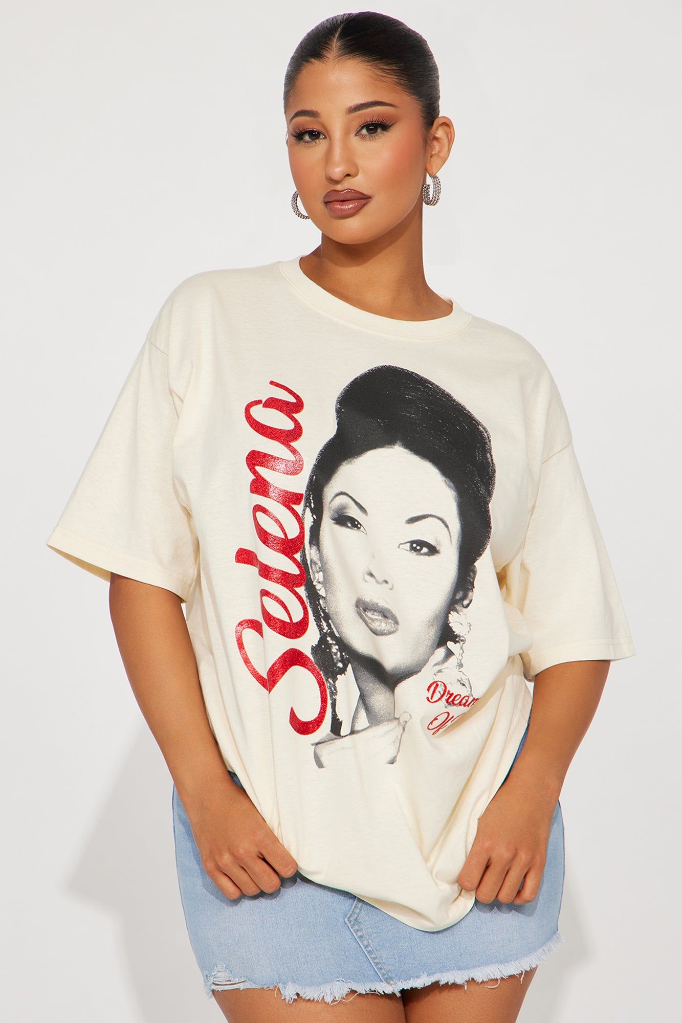Selena Dreaming Of You Glitter Tee - Cream sold by Fashion Nova