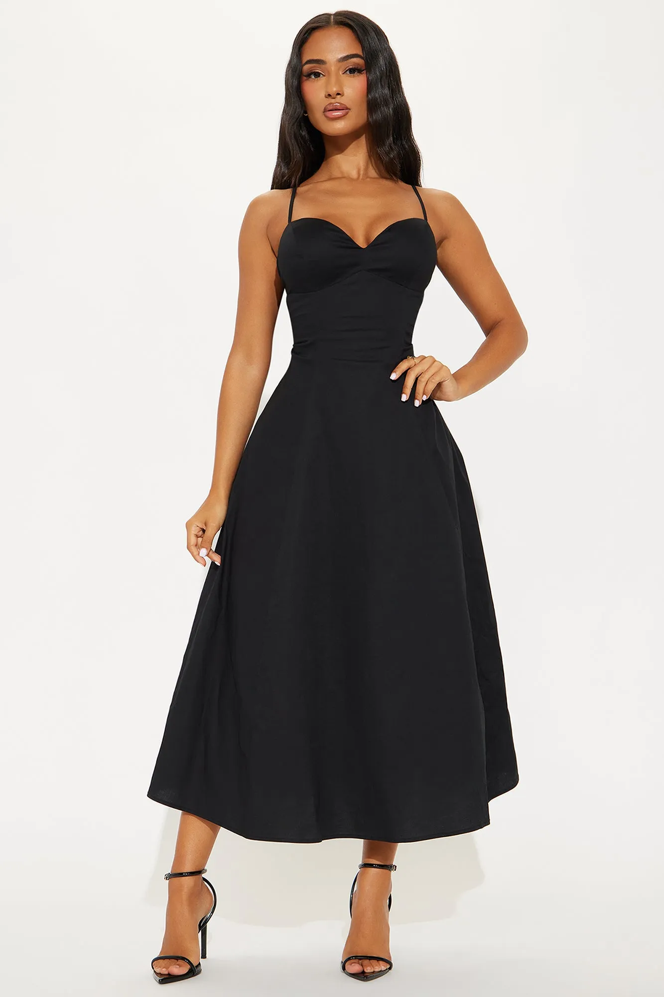 Feminine Touch Poplin Midi Dress - Black | Parallel