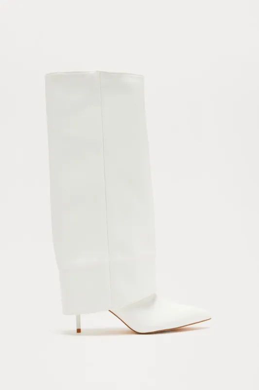 Arielle Overlay Knee High Boots - White sold by Fashion Nova