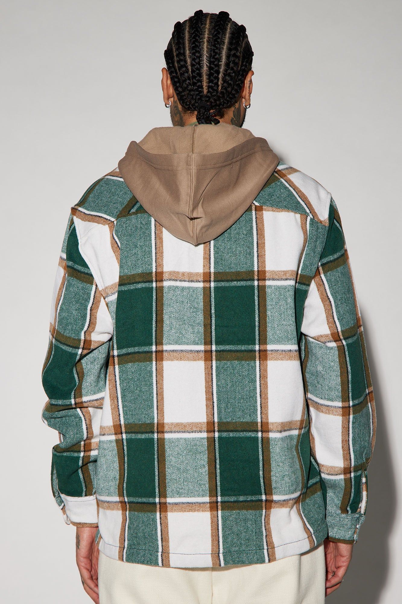 Face It Hooded Flannel Shacket - Green/combo sold by Fashion Nova product image thumbnail 3