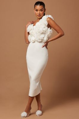 Cindy Floral Midi Dress - White sold by Fashion Nova
