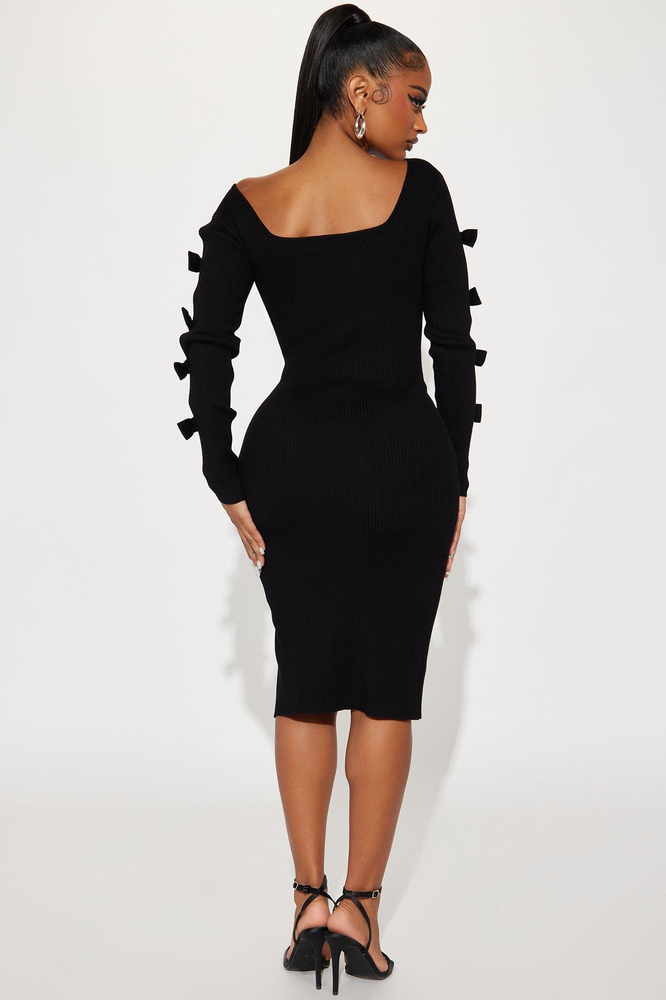 Cute As A Bow Ribbed Midi Dress - Black sold by Fashion Nova product image thumbnail 4