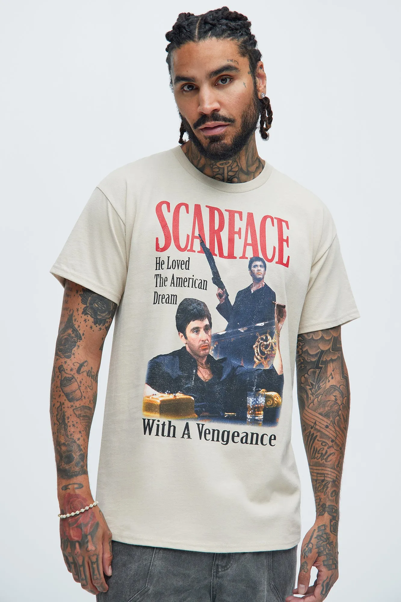 Scarface With A Vengeance Short Sleeve Tee - Sand sold by Fashion Nova