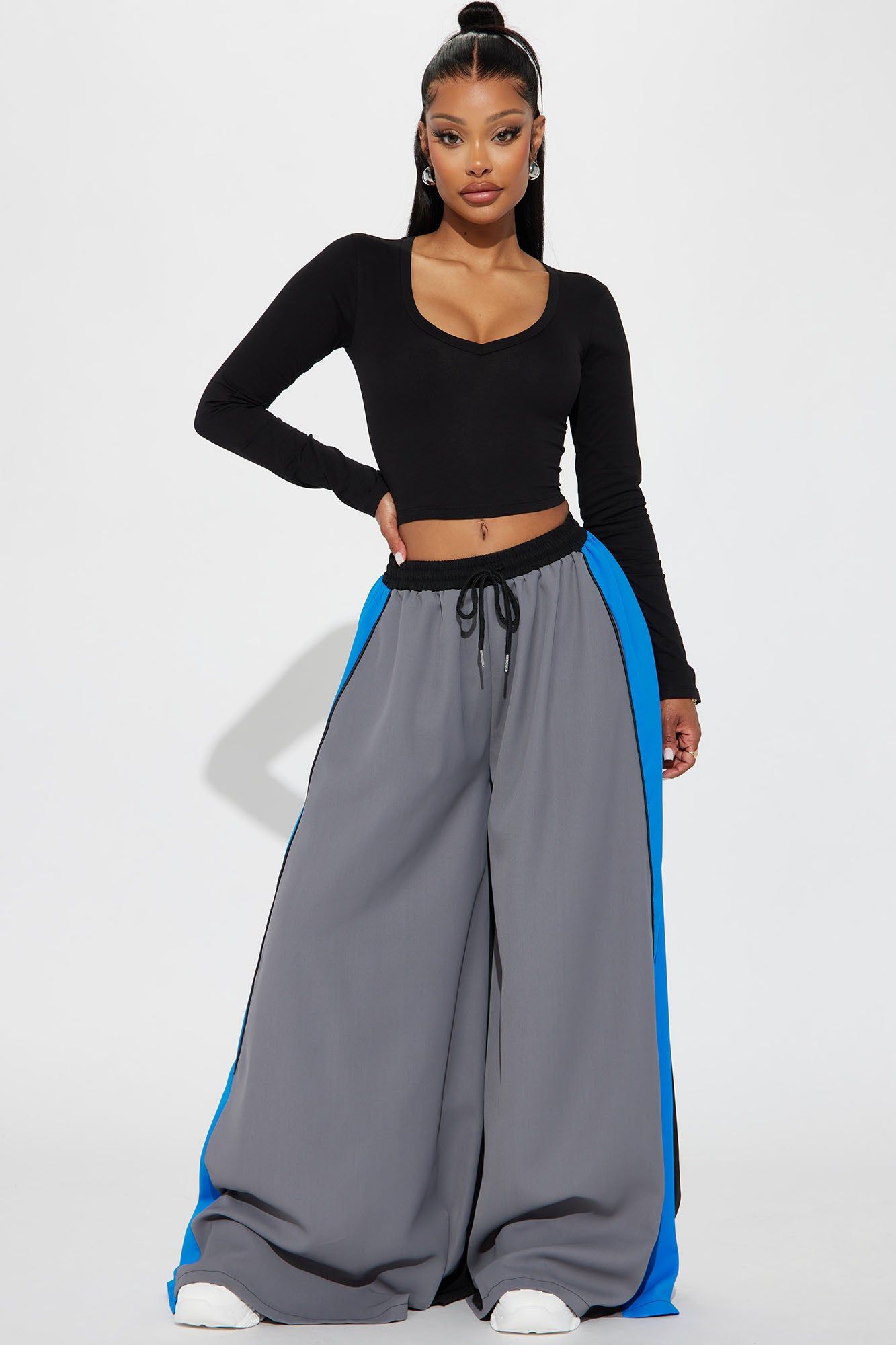 Outta My Way Wide Leg Pant - Grey/Blue sold by Fashion Nova