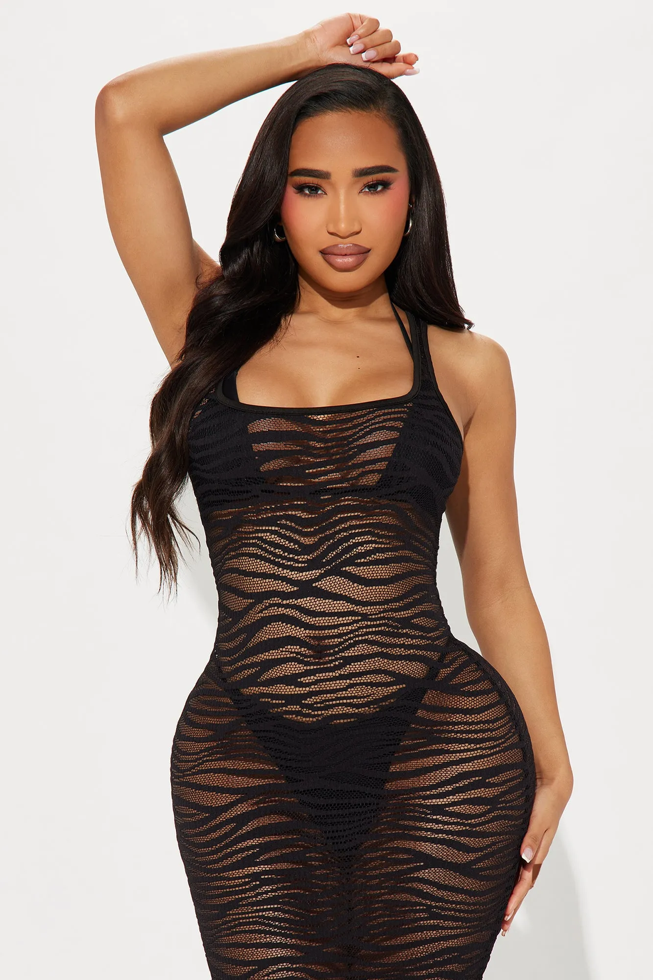 Vacation Ready Zebra Fishnet Cover Up Midi Dress - Black sold by Fashion Nova product image thumbnail 2