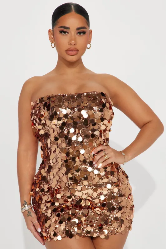 Amber Sequin Mini Dress - Copper sold by Fashion Nova