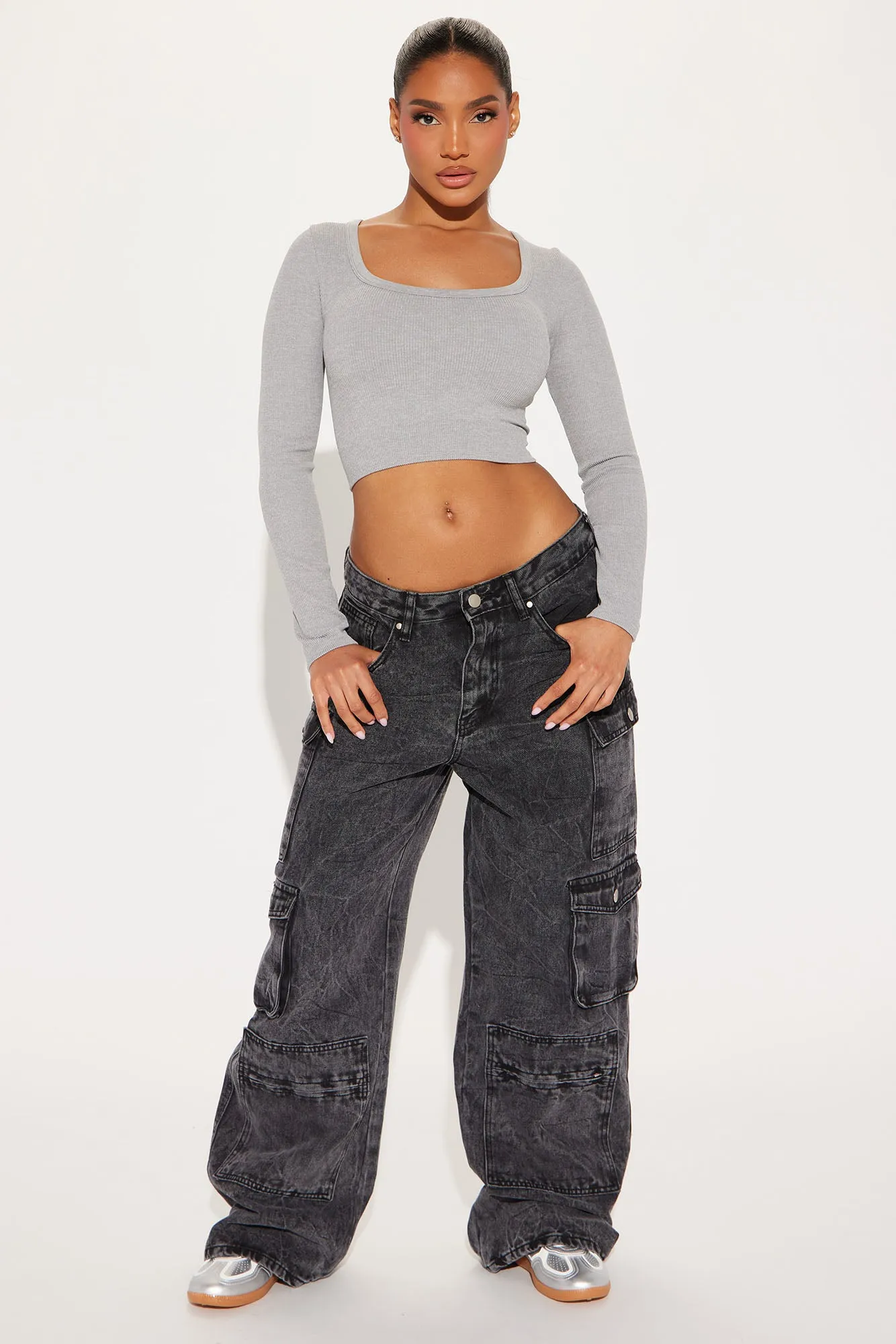 Kaylee Scoop Neck Long Sleeve Top - Heather Grey sold by Fashion Nova product image thumbnail 2