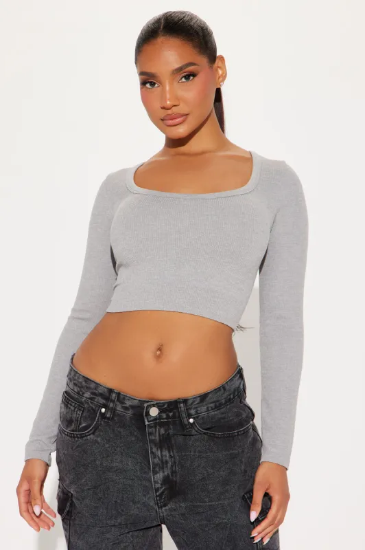 Kaylee Scoop Neck Long Sleeve Top - Heather Grey sold by Fashion Nova