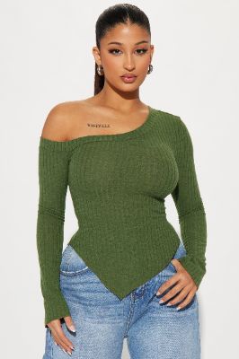 Too Good One Shoulder Top - Olive sold by Fashion Nova