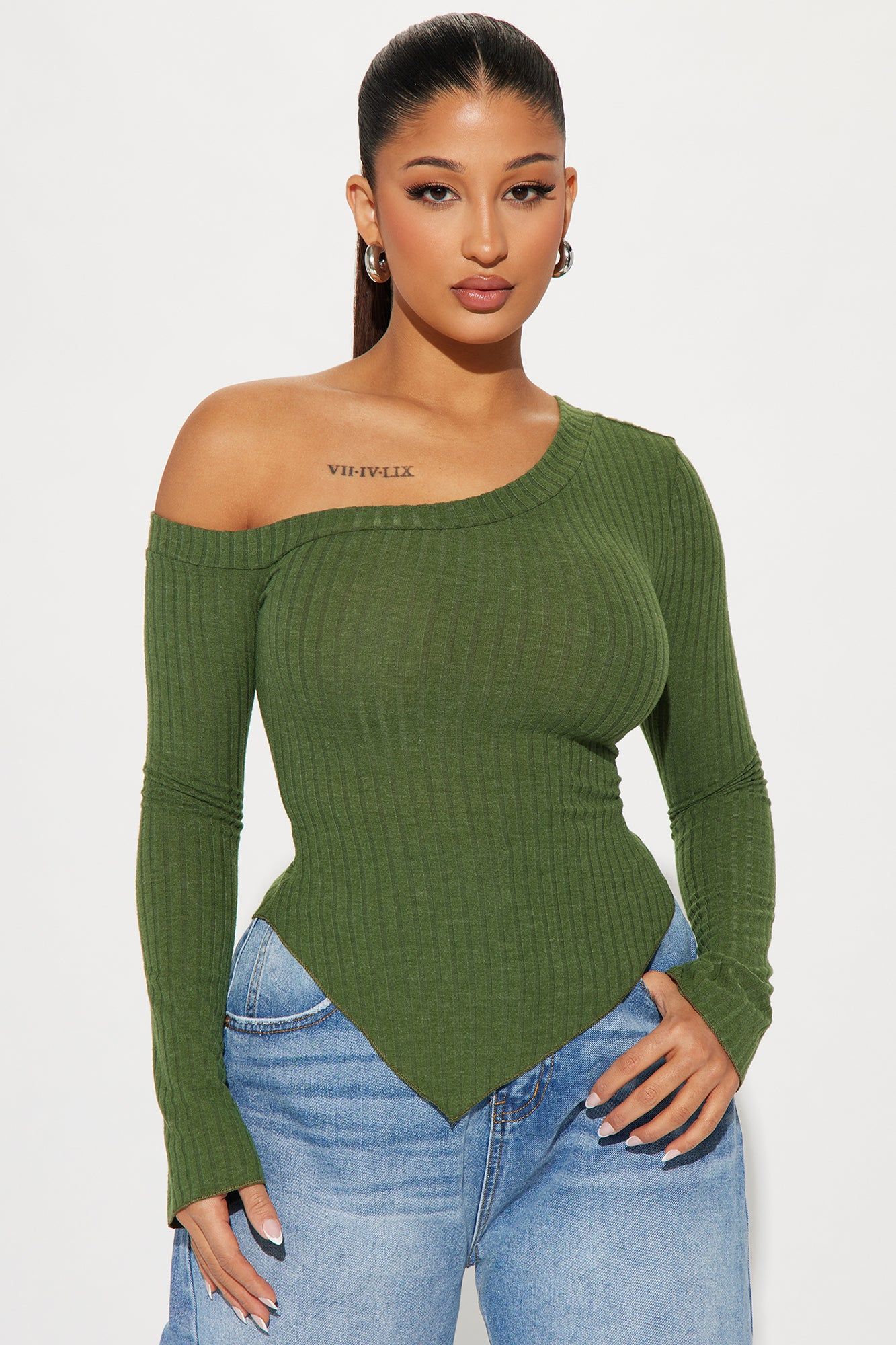 Too Good One Shoulder Top - Olive sold by Fashion Nova