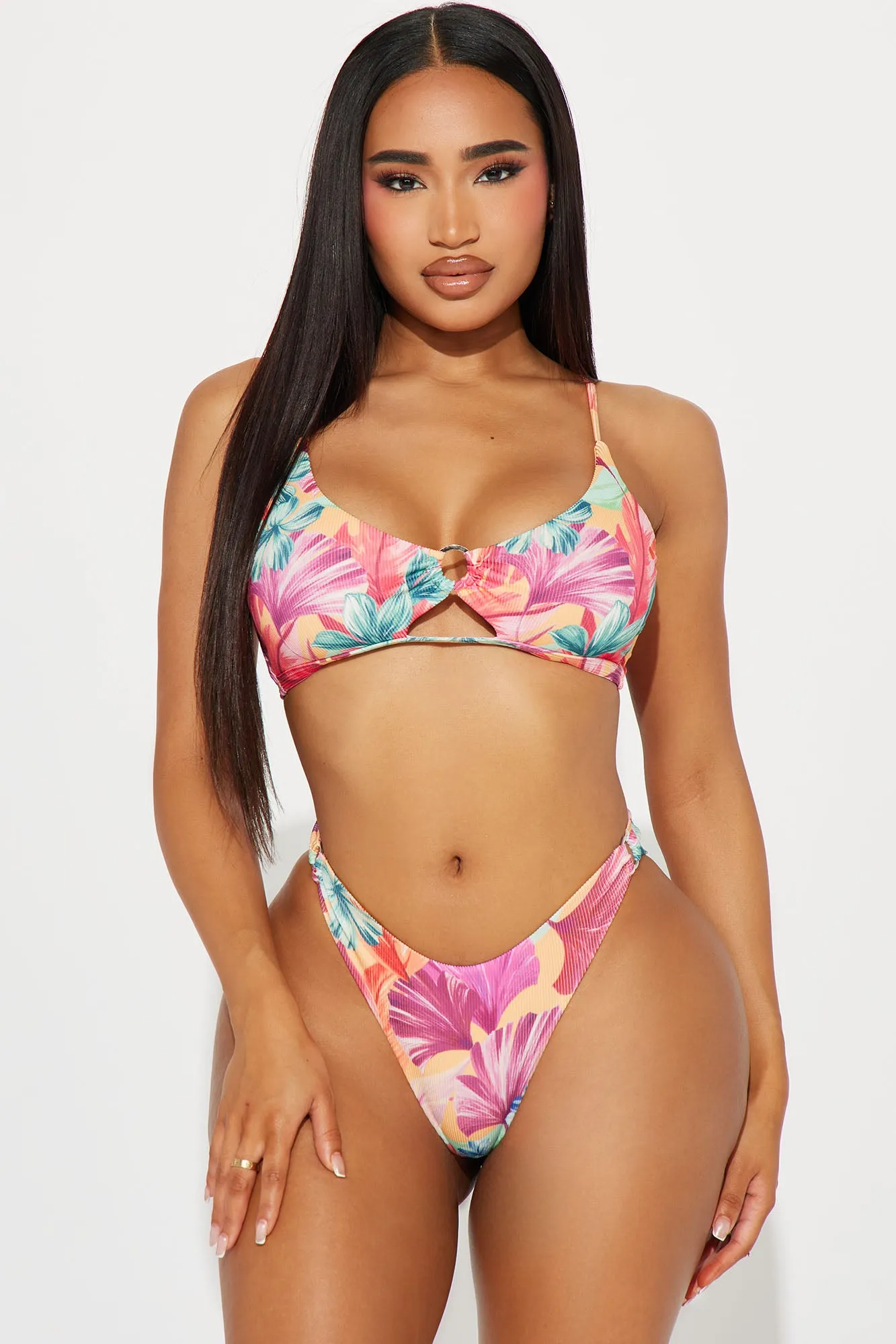 Island Summers O Ring 2 Piece Bikini - Pink/combo sold by Fashion Nova