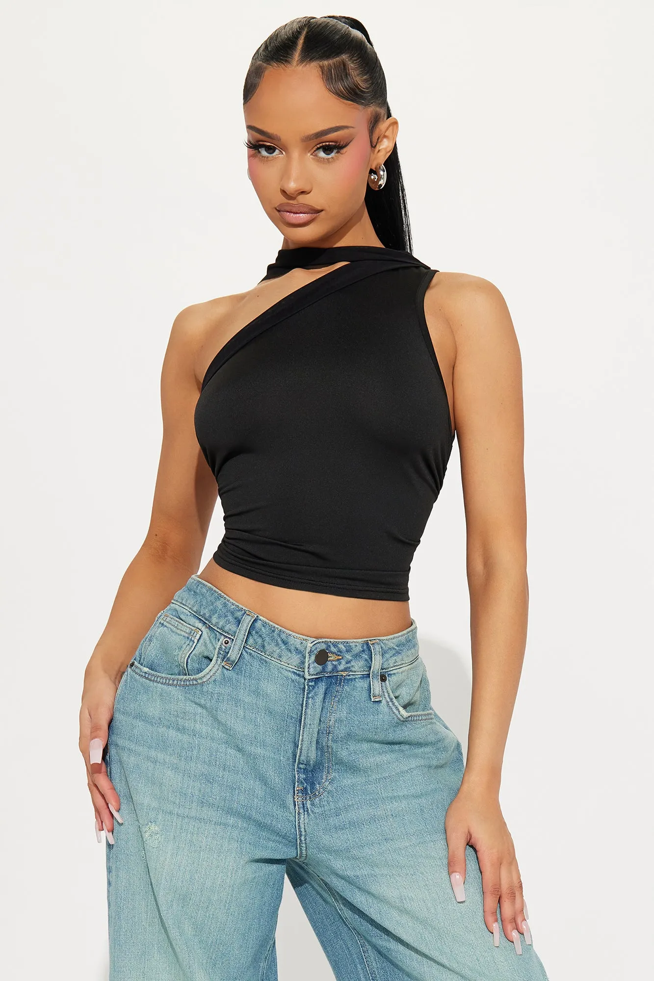 Kimmy Mesh One Shoulder Top - Black sold by Fashion Nova