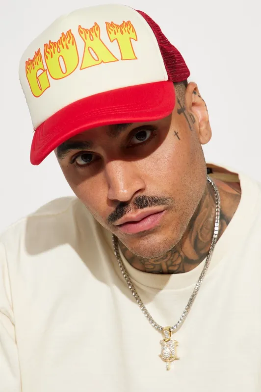 Flaming Goat Trucker Hat - Red/combo sold by Fashion Nova