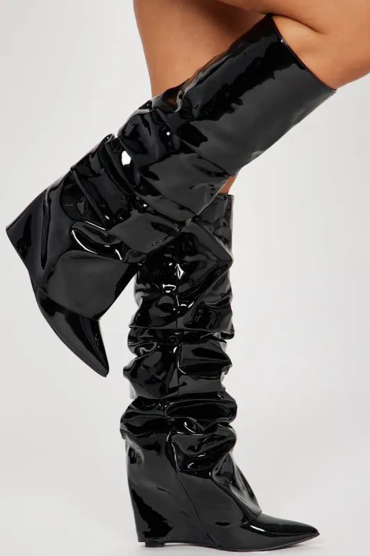 Layla Knee High Overlay Boots - Black sold by Fashion Nova