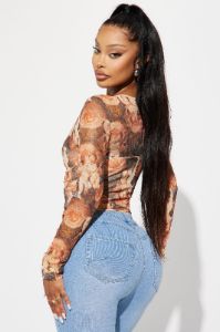 Odette Mesh Top - Taupe/combo sold by Fashion Nova