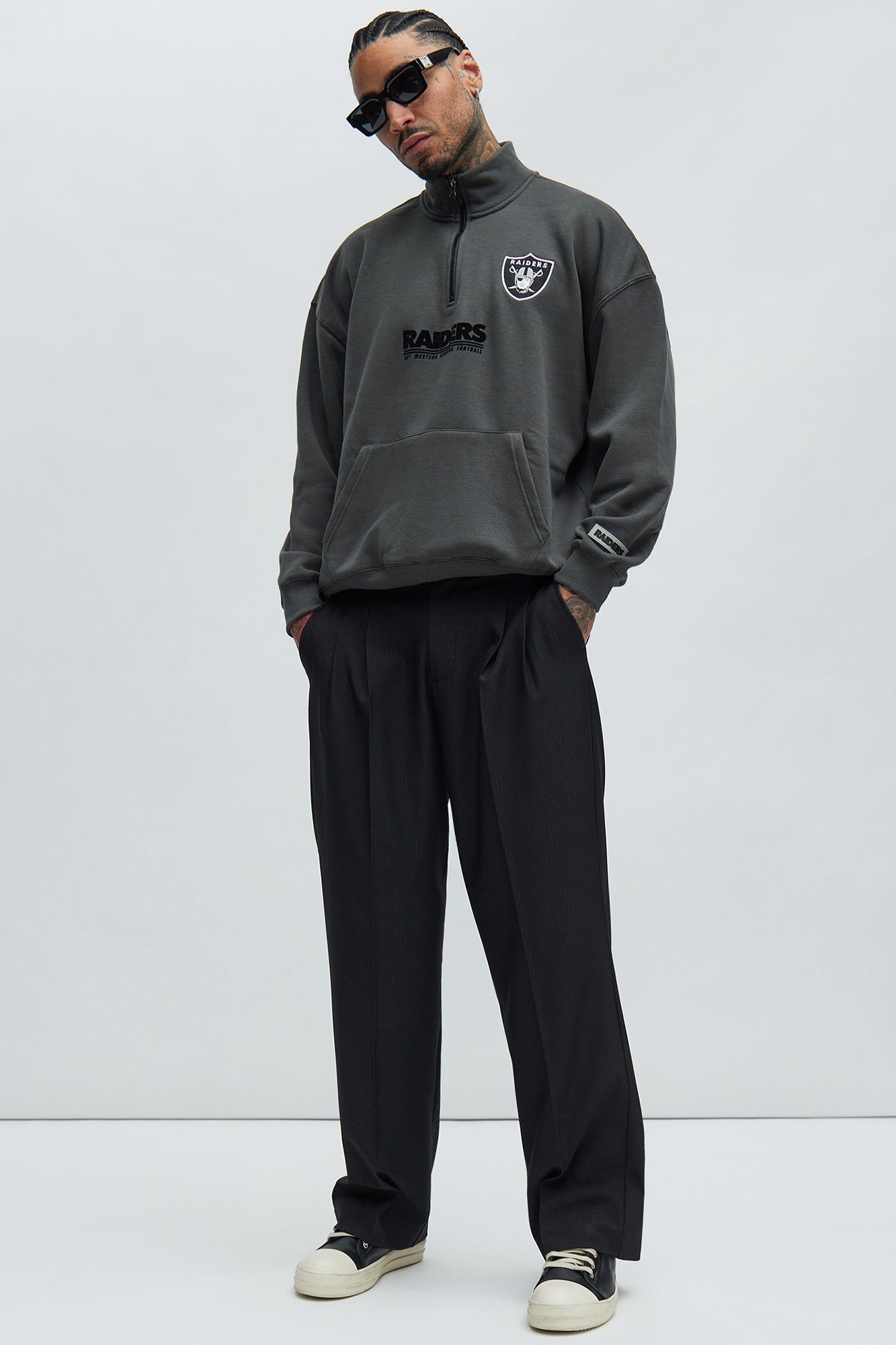 Raiders Essential Quarter Zip Sweatershirt - Grey/combo sold by Fashion Nova product image thumbnail 2