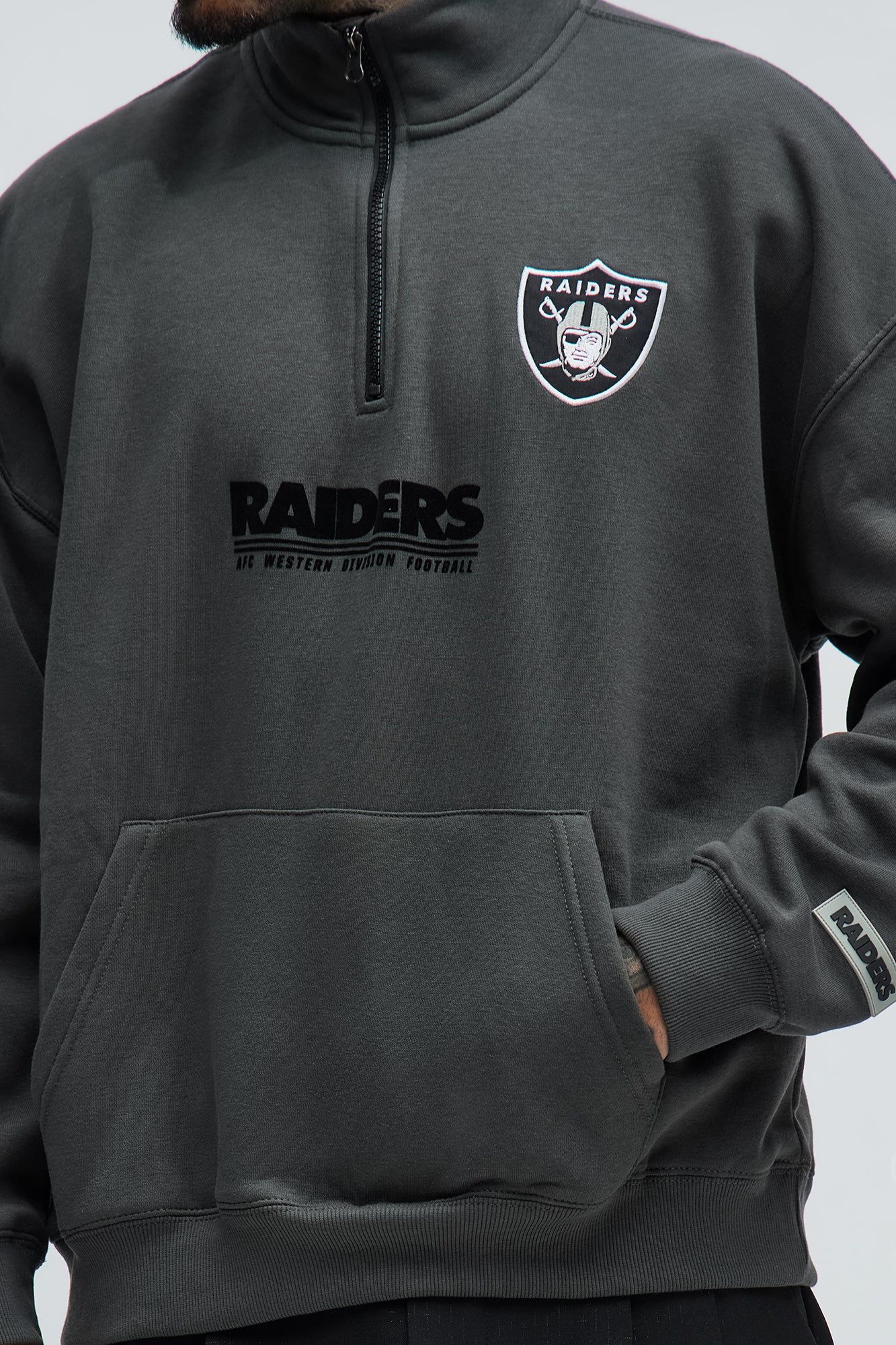 Raiders Essential Quarter Zip Sweatershirt - Grey/combo sold by Fashion Nova product image thumbnail 3