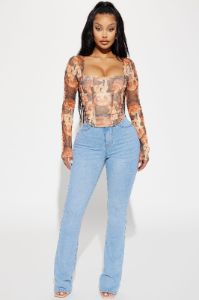 Odette Mesh Top - Taupe/combo sold by Fashion Nova