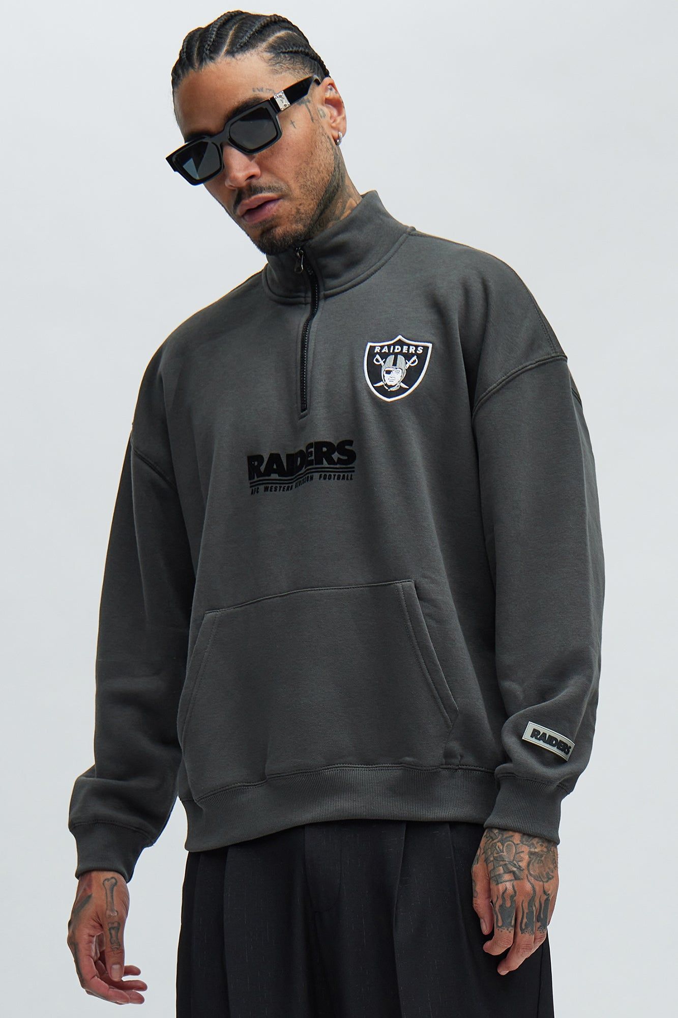 Raiders Essential Quarter Zip Sweatershirt - Grey/combo sold by Fashion Nova