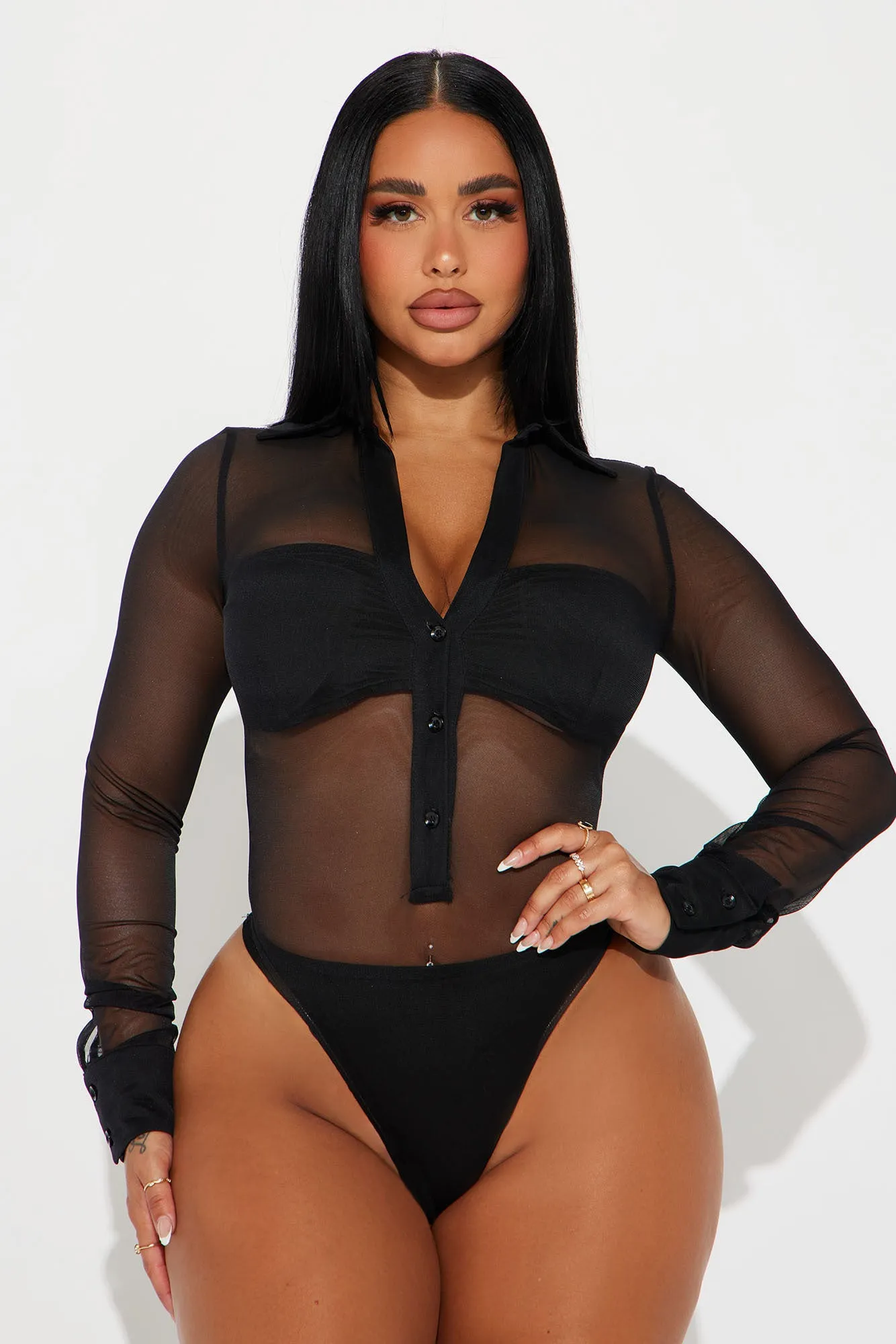About The Business Mesh Bodysuit - Black sold by Fashion Nova