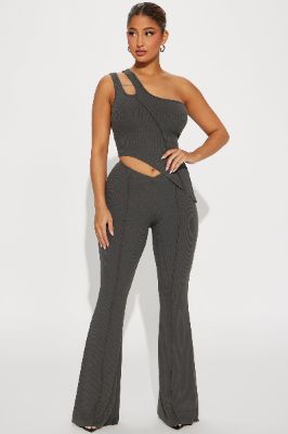 Always Ready Ribbed Pant Set - Charcoal sold by Fashion Nova