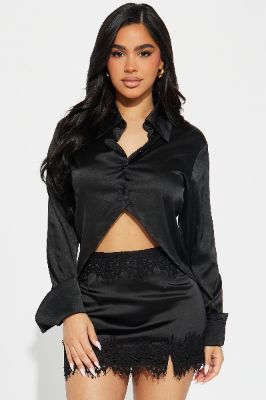 Above All Satin Shirt - Black sold by Fashion Nova