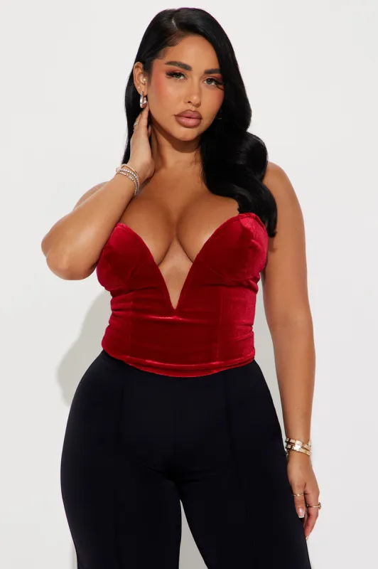 Davina Deep Plunge Velvet Top - DarkRed sold by Fashion Nova