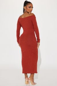 Avery Ribbed Midi Dress - Marsala sold by Fashion Nova