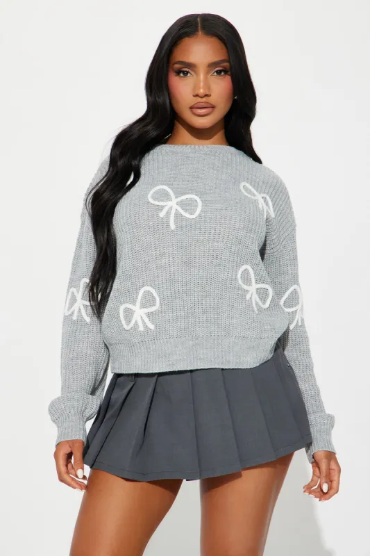 Bows Bows Bows Sweater - Grey/combo sold by Fashion Nova