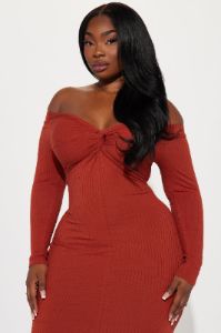 Avery Ribbed Midi Dress - Marsala sold by Fashion Nova