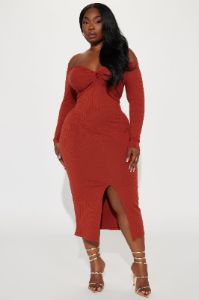 Avery Ribbed Midi Dress - Marsala sold by Fashion Nova
