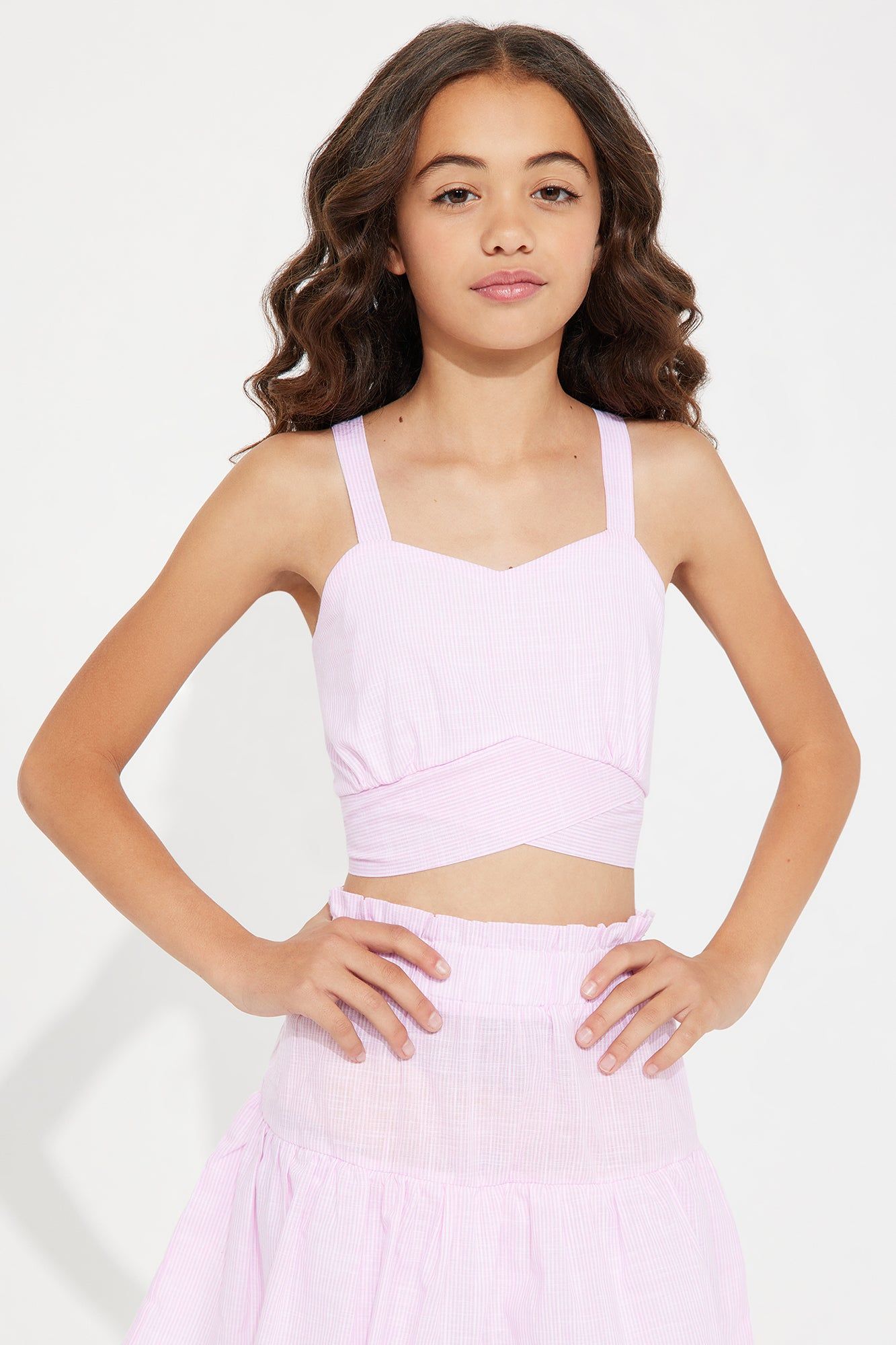 Mini Delilah Stripe Tie Back Top - White/Pink sold by Fashion Nova