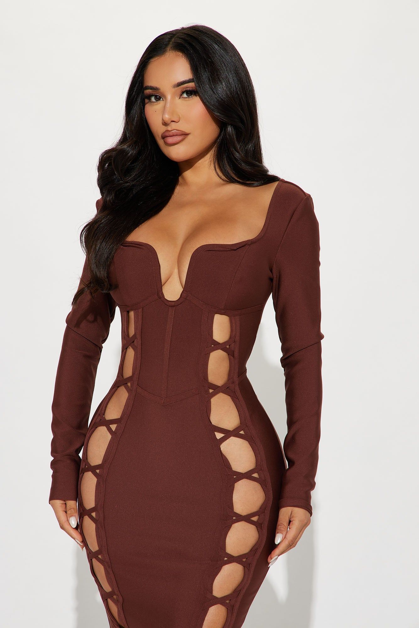 No Cuts Given Bandage Maxi Dress - Brown sold by Fashion Nova product image thumbnail 2