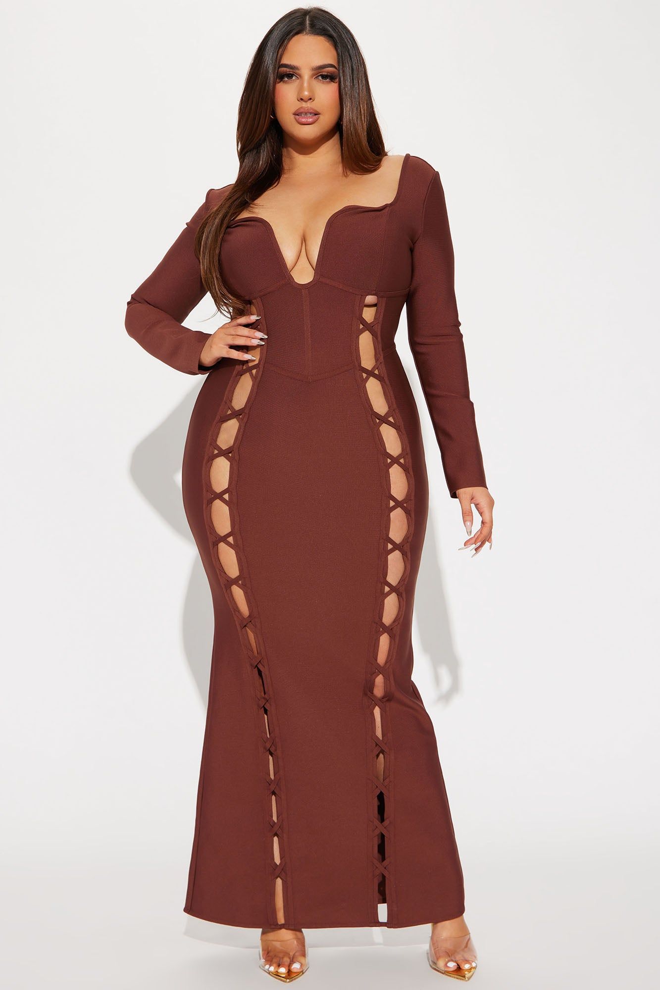 No Cuts Given Bandage Maxi Dress - Brown sold by Fashion Nova product image thumbnail 4