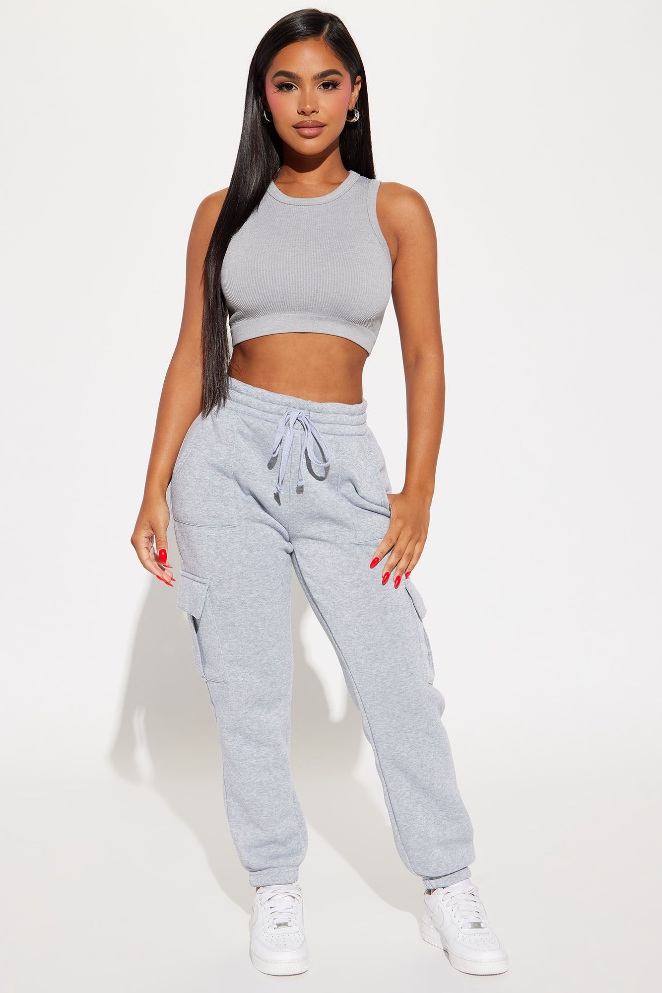 My Goodies Fleece Cargo Lounge Jogger - Heather Grey sold by Fashion Nova