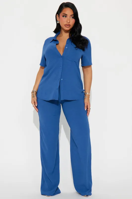 Makenzie Short Sleeve Pant Set - Slate Blue sold by Fashion Nova