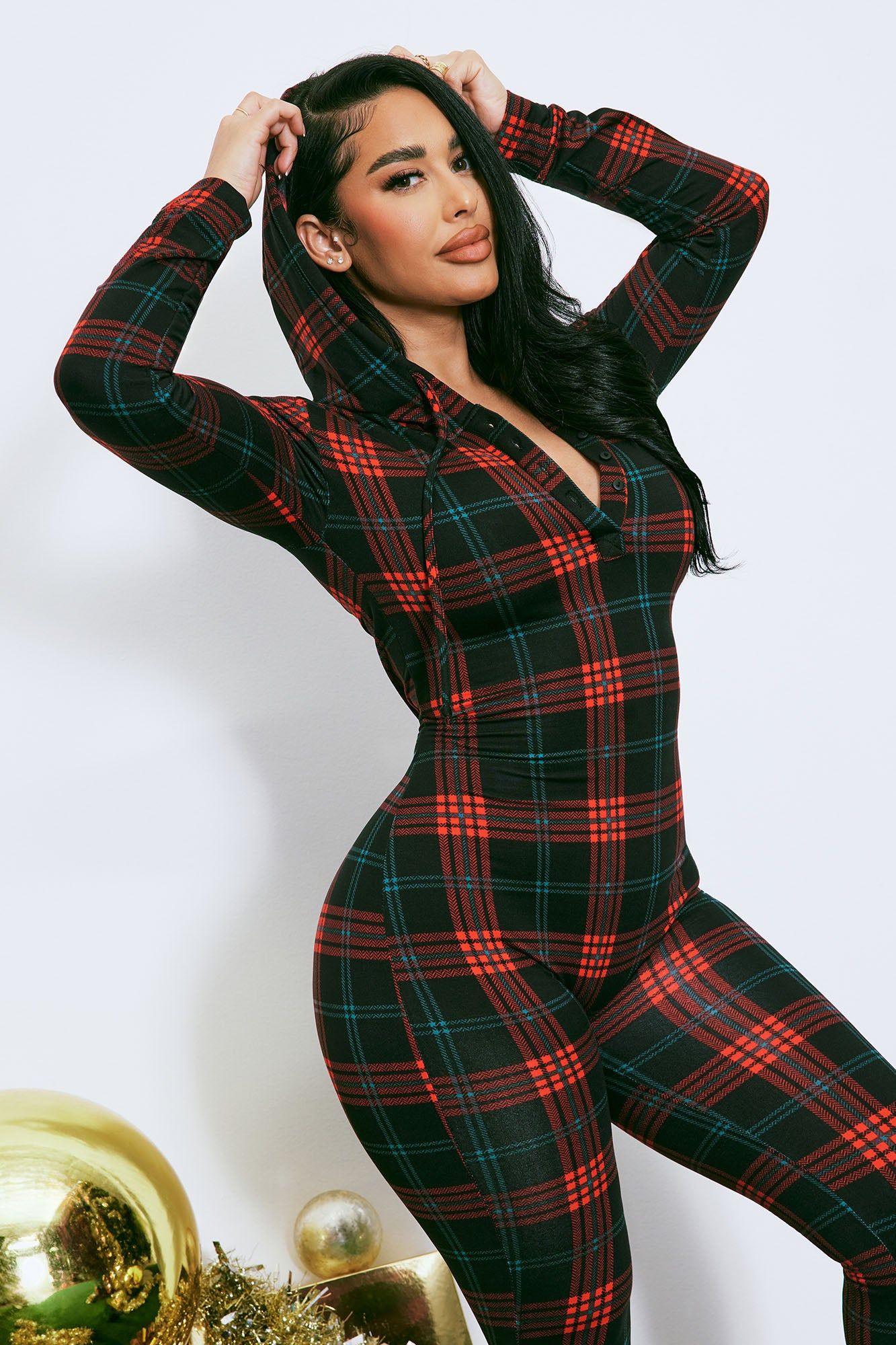 Cozy Feels Fleece PJ Jumpsuit Onesie - Red/Black sold by Fashion Nova product image thumbnail 2