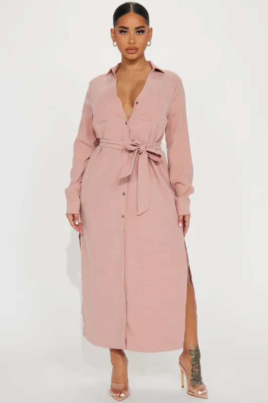 Gracie Button Down Maxi Dress - Blush sold by Fashion Nova