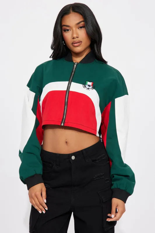 Mexico Champs Bomber Jacket - Green/combo sold by Fashion Nova