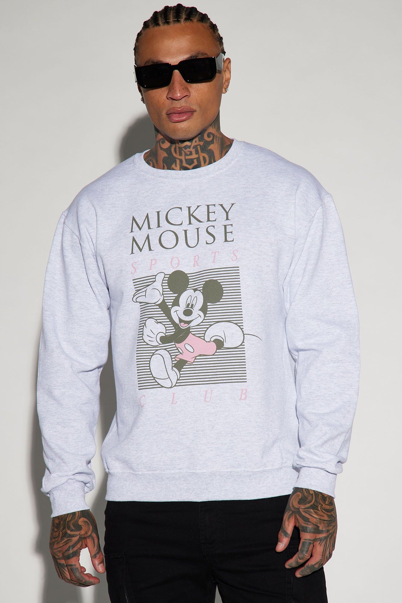 Disney Mickey Mouse Sports Club Crewneck Sweater - Grey sold by Fashion Nova