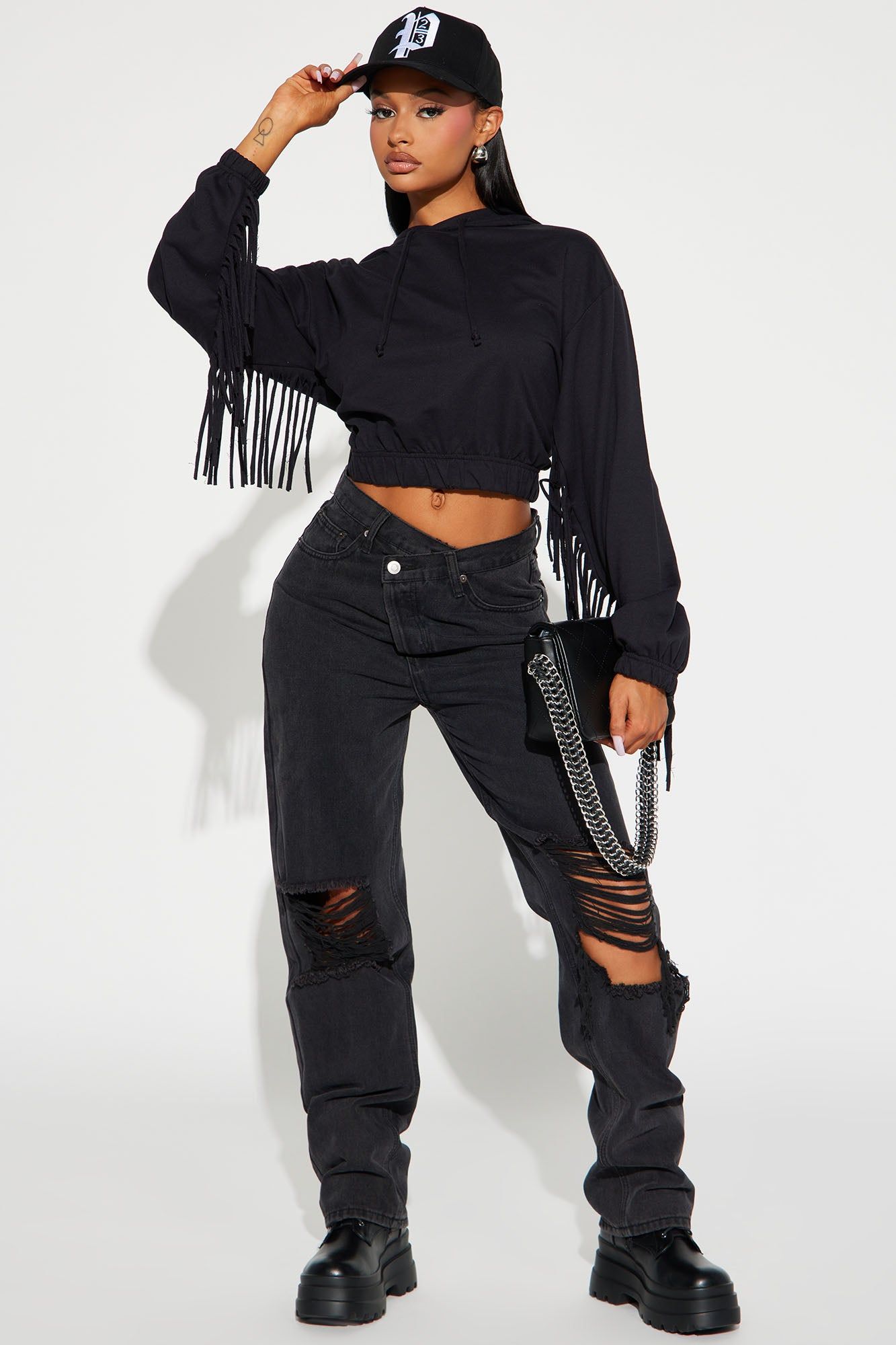 Addison Fringe French Terry Lounge Hoodie - Black sold by Fashion Nova product image thumbnail 2