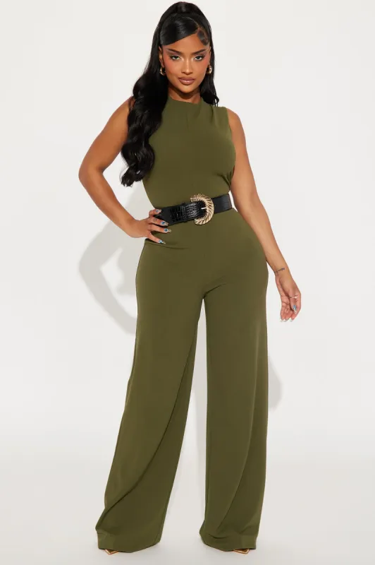 New To This Jumpsuit - Olive sold by Fashion Nova